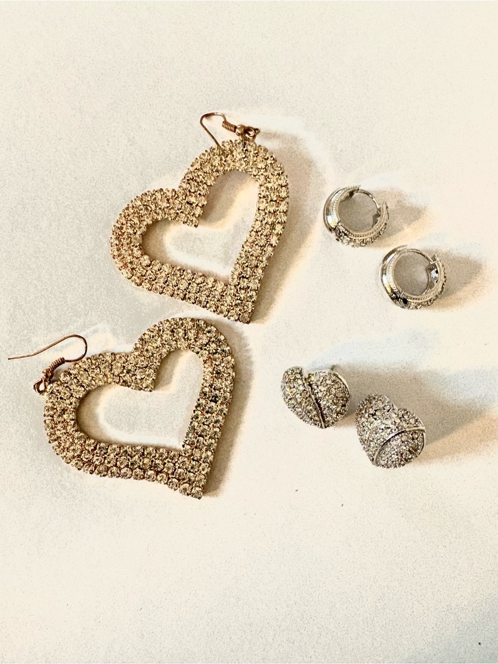 Heart Sparkling Gold and Silver Heart Earrings - Set of 3